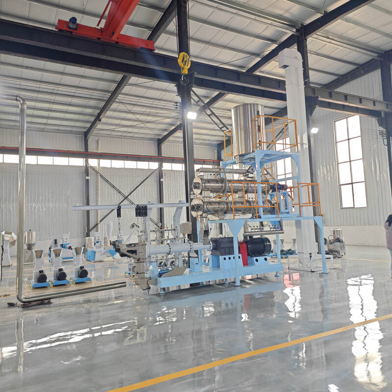 Linha multifuncional de extrusão de alimentação de parafuso duplo duplo com capacidade de 500KG/H-10T/H para produção de ração para peixes e alimentos para animais de estimação com construção em aço inoxidável